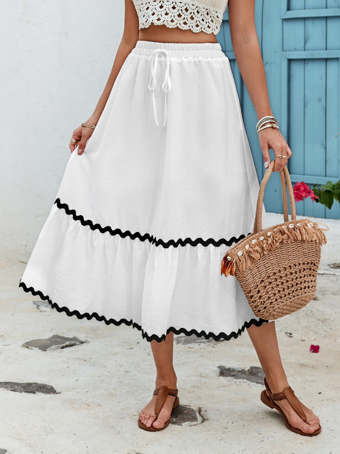 Honey Tied Contrast Trim High Waist Skirt - The Boutie Shop