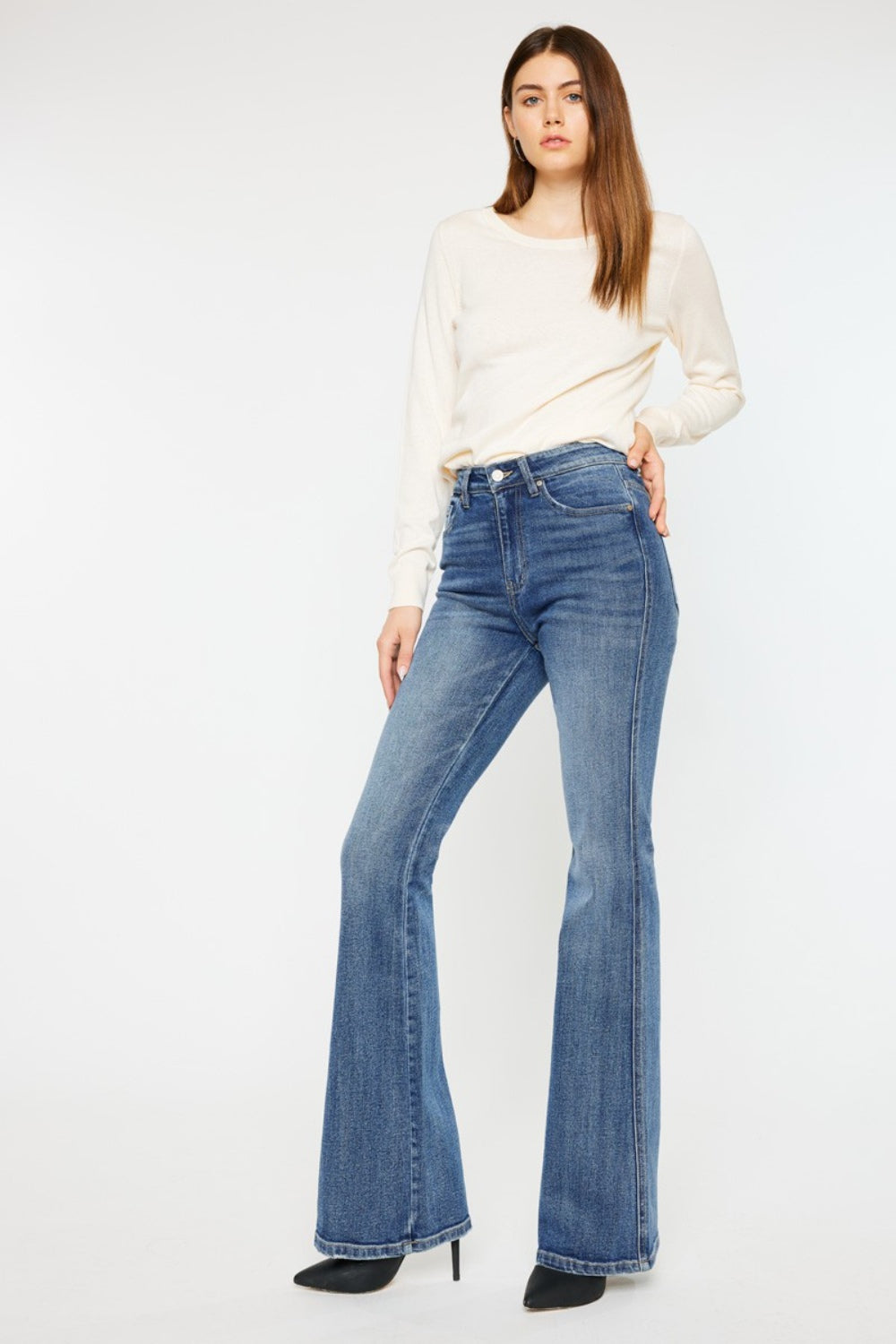 Kancan Cat's Whiskers High Waist Flare Jeans - The Boutie Shop