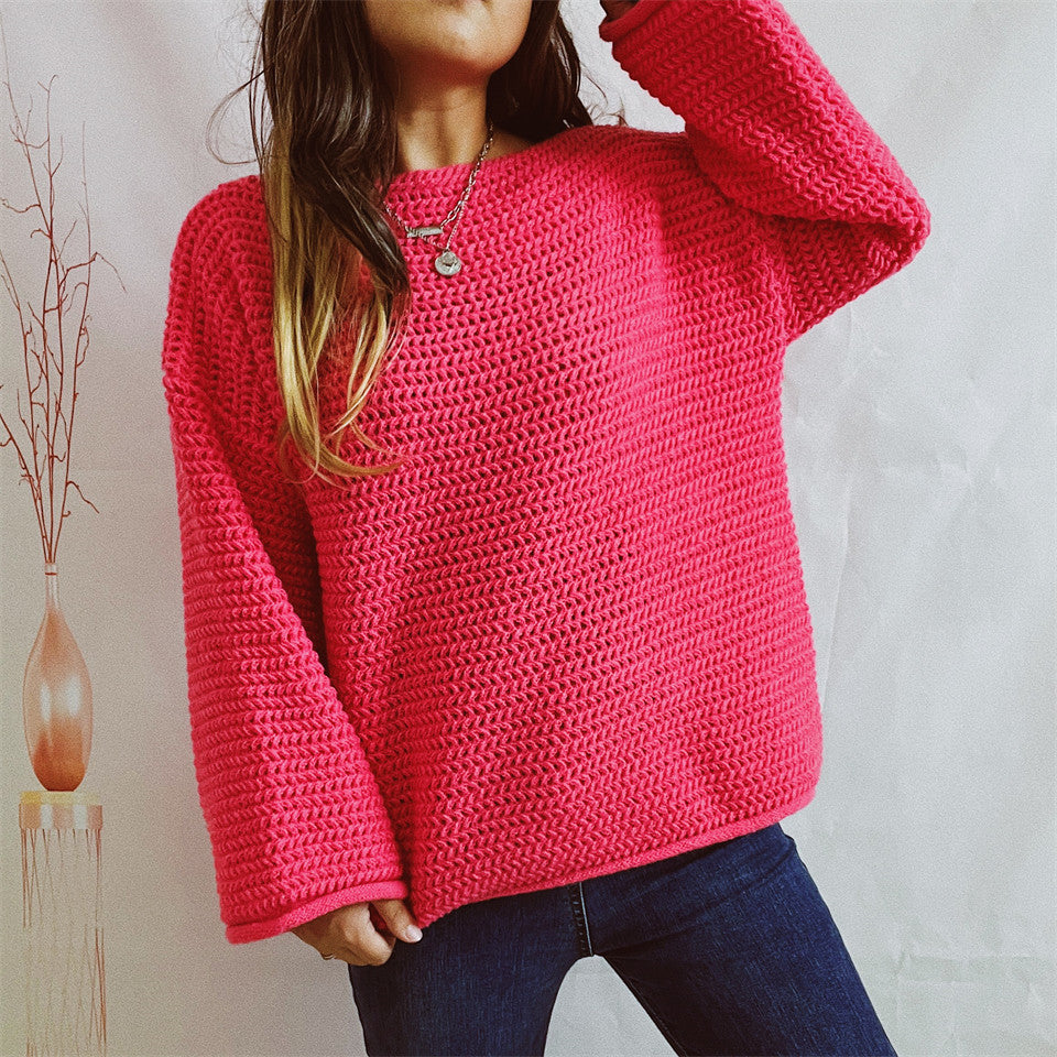 Openwork Boat Neck Long Sleeve Sweater - The Boutie Shop