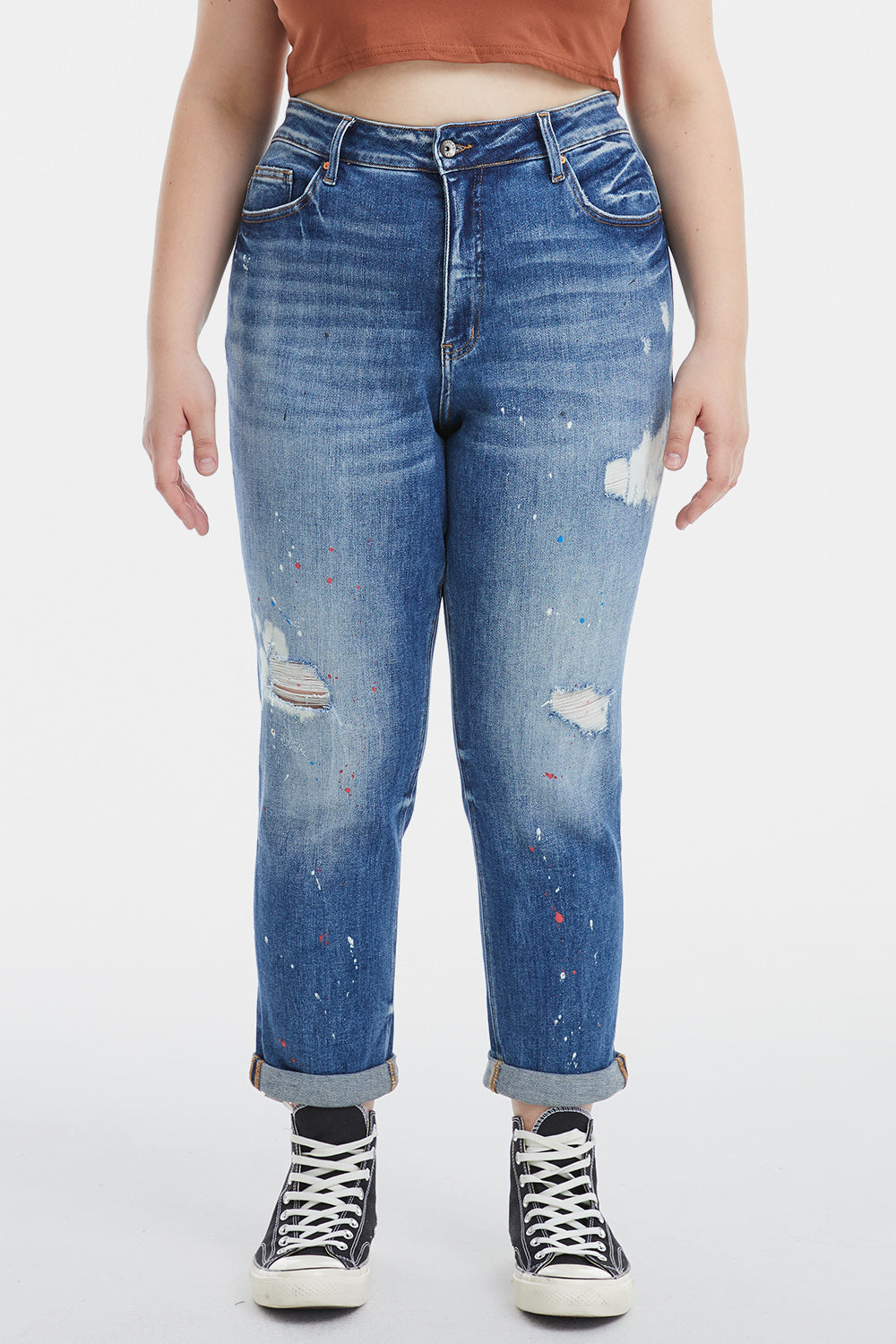 BAYEAS Full Size High Waist Distressed Paint Splatter Pattern Jeans - The Boutie Shop