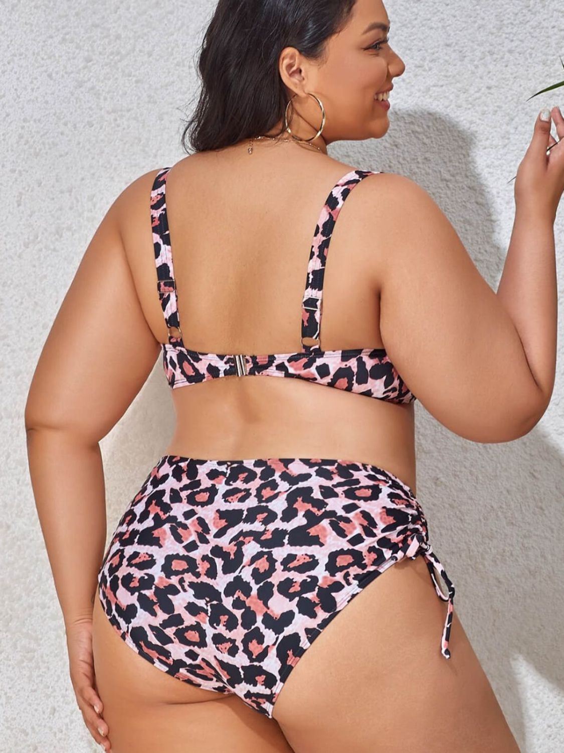 Plus Size Printed Drawstring Detail Bikini Set - The Boutie Shop