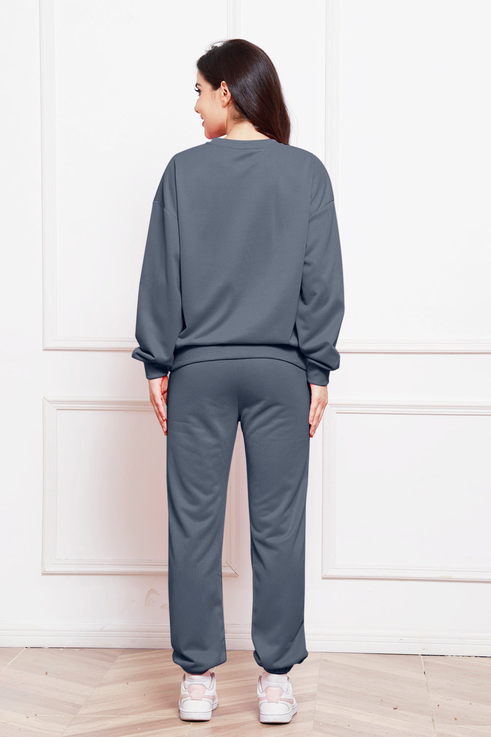 Round Neck Long Sleeve Sweatshirt and Pants Set - The Boutie Shop