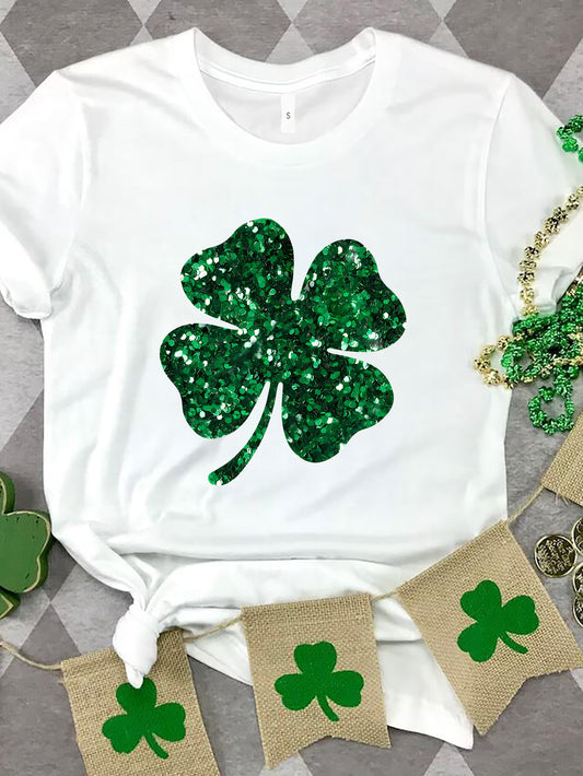 Lucky Clover Round Neck T-Shirt - The Boutie Shop