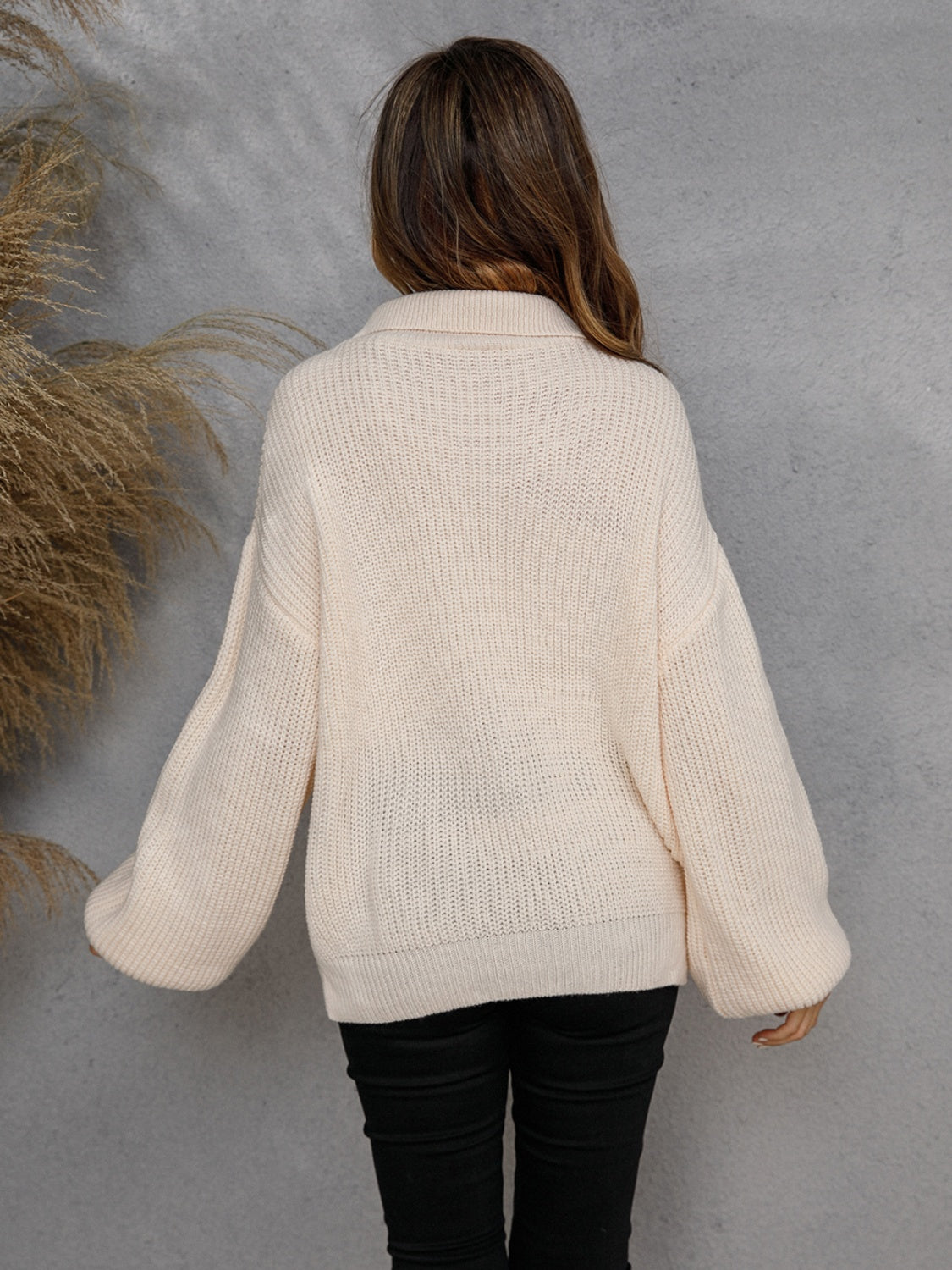 Angel Wings Half Zip Dropped Shoulder Sweater - The Boutie Shop