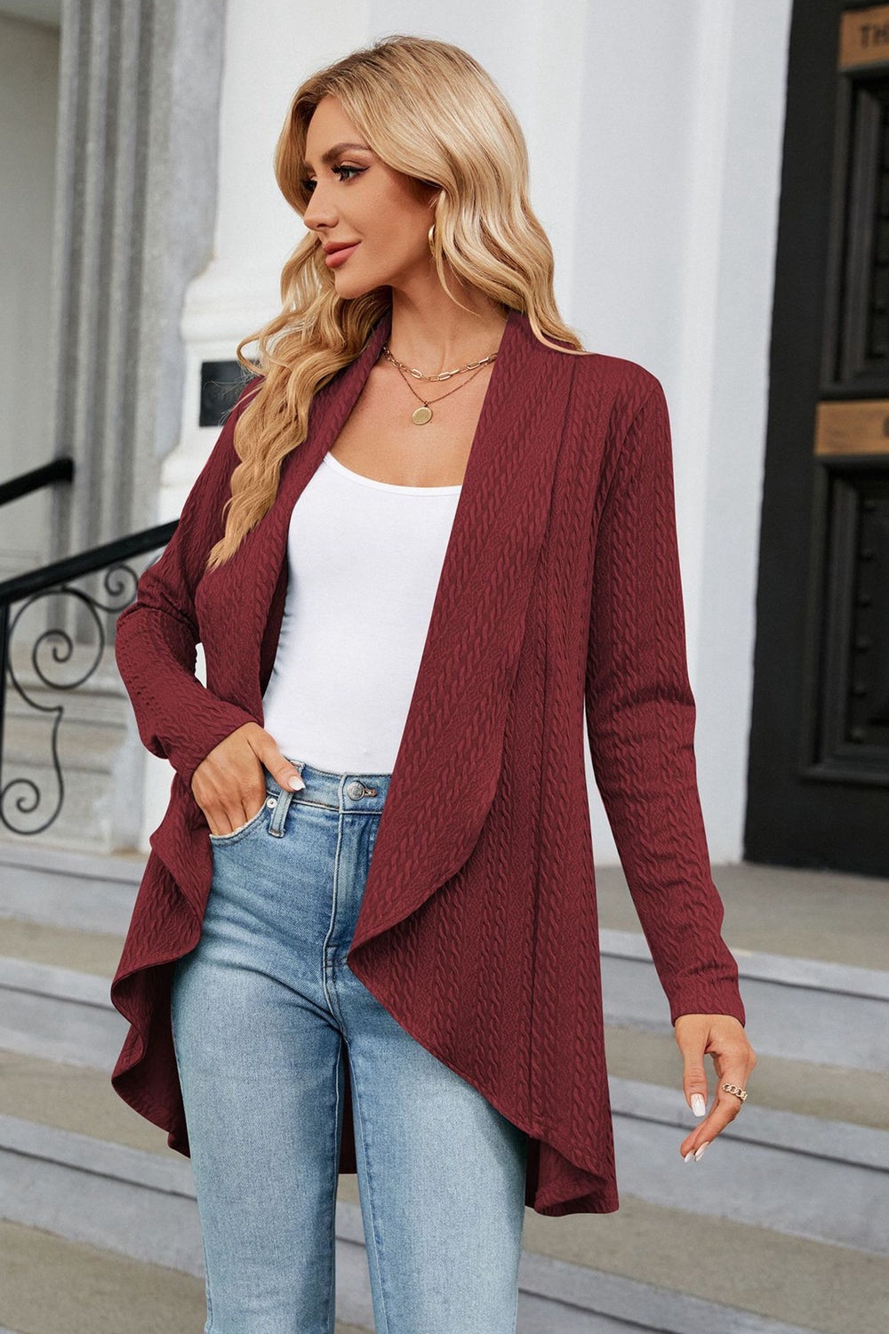 Open Front Long Sleeve Cardigan - The Boutie Shop