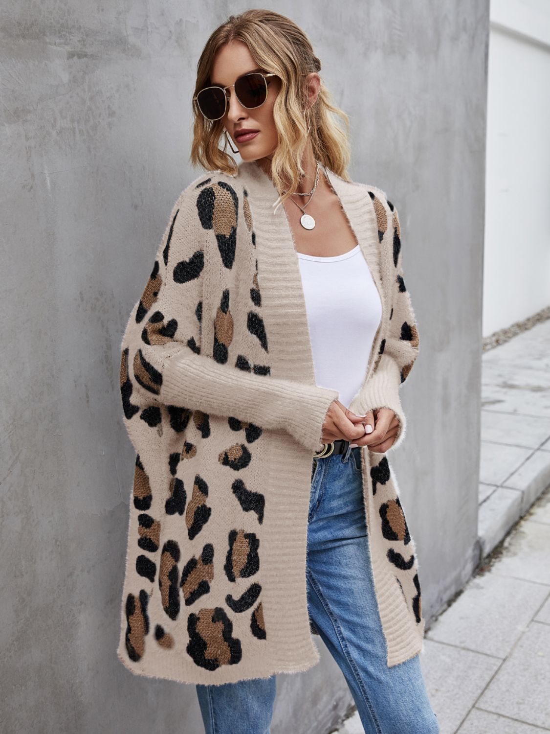 Angel Wings Leopard Pattern Fuzzy Cardigan - The Boutie Shop