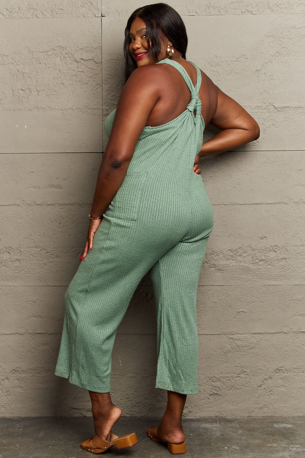 HEYSON Don't Get It Twisted Full Size Rib Knit Jumpsuit - The Boutie Shop