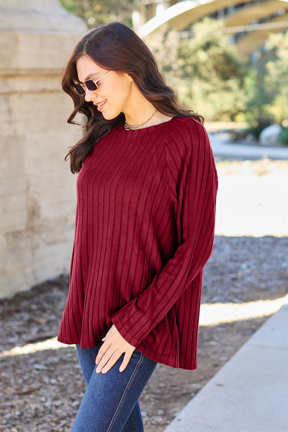 Basic Bae Full Size Ribbed Round Neck Long Sleeve Knit Top - The Boutie Shop