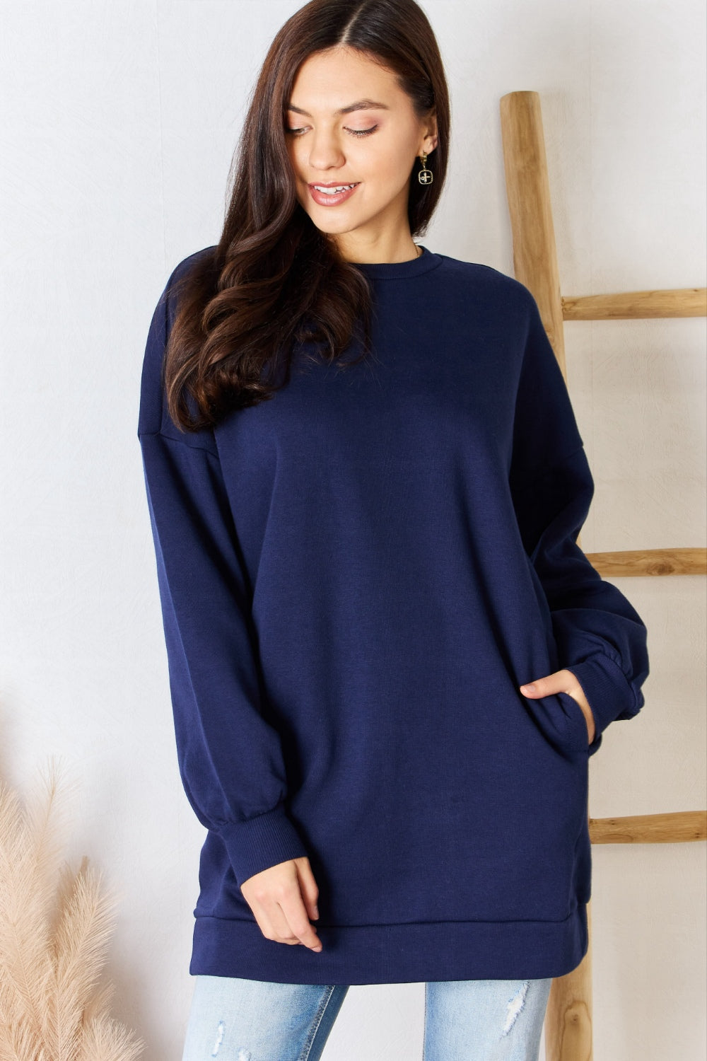 Zenana Oversized Round Neck Long Sleeve Sweatshirt - The Boutie Shop