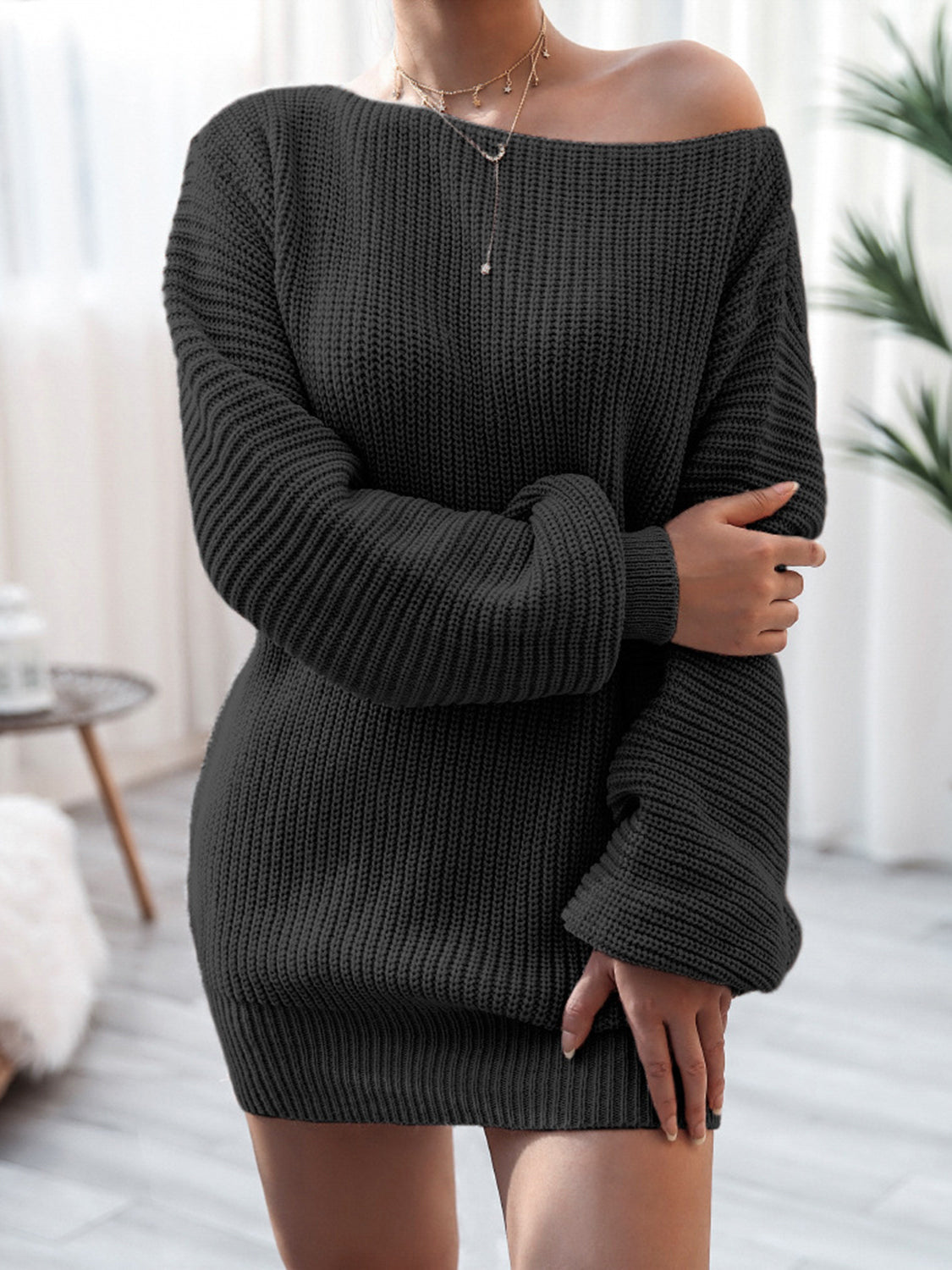 Rib-Knit Mini Sweater Dress - The Boutie Shop