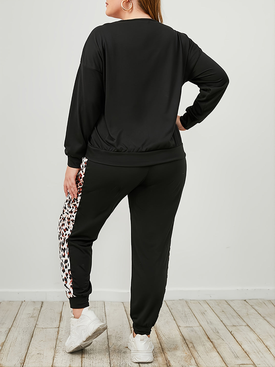 Plus Size Leopard Sweatshirt and Sweatpants Set - The Boutie Shop