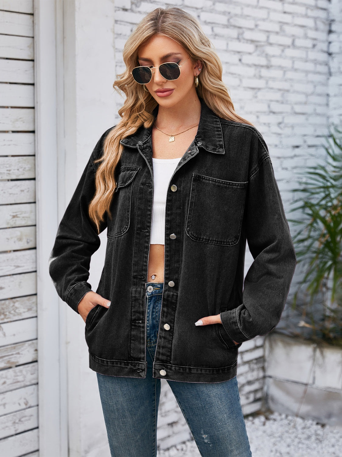 Pocketd Button Up Detachable Hooded Denim Jacket - The Boutie Shop