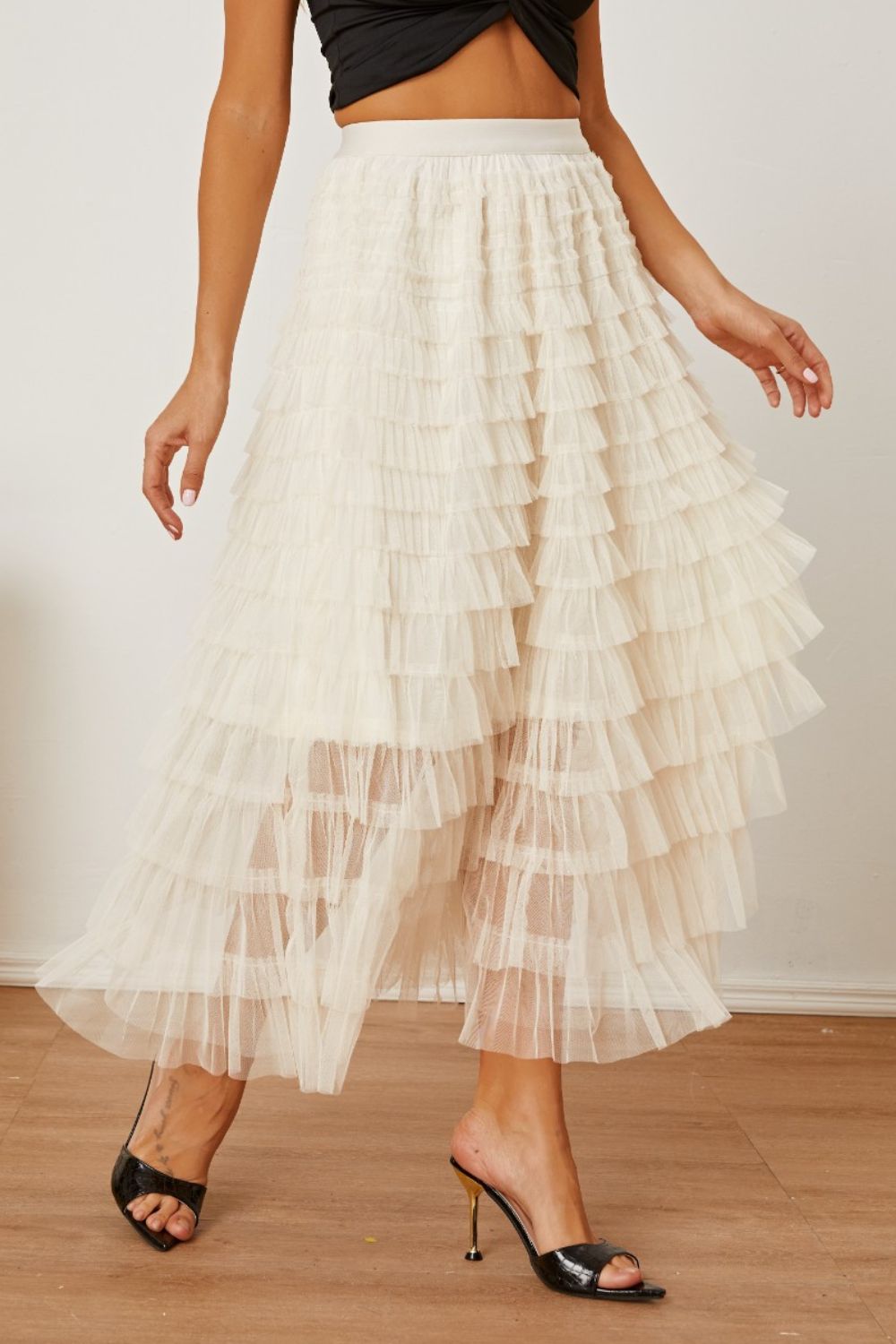 Ruched High Waist Tiered Skirt - The Boutie Shop