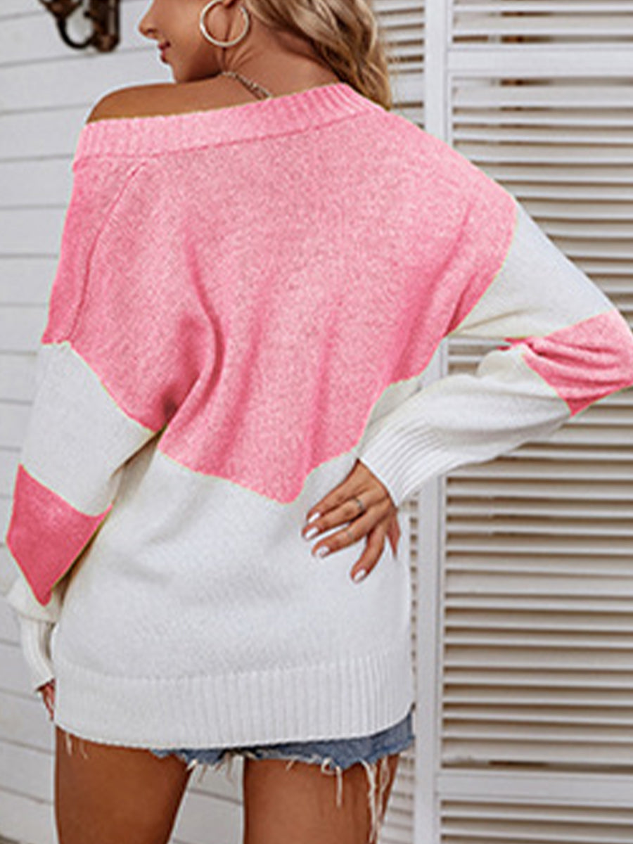 Color Block V-Neck Sweater - The Boutie Shop