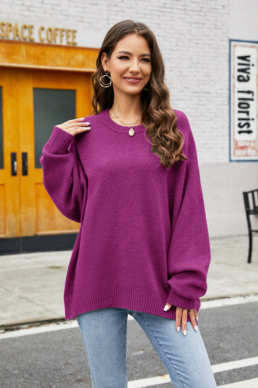 Round Neck  Long Sleeve Sweater - The Boutie Shop