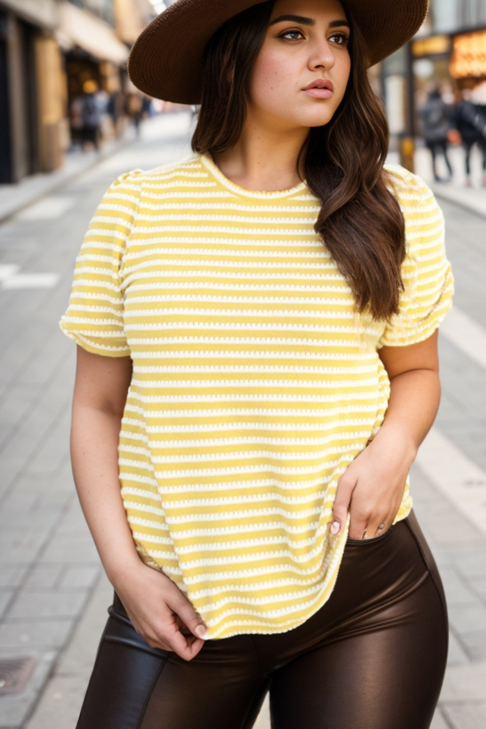 Plus Size Striped Round Neck T-Shirt - The Boutie Shop