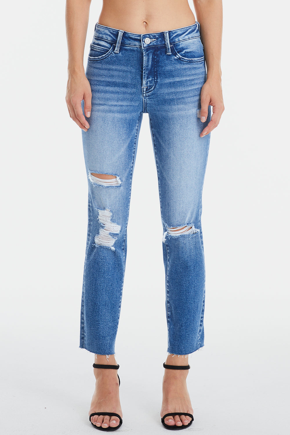 BAYEAS Full Size High Waist Distressed Cat's Whiskers Straight Jeans - The Boutie Shop