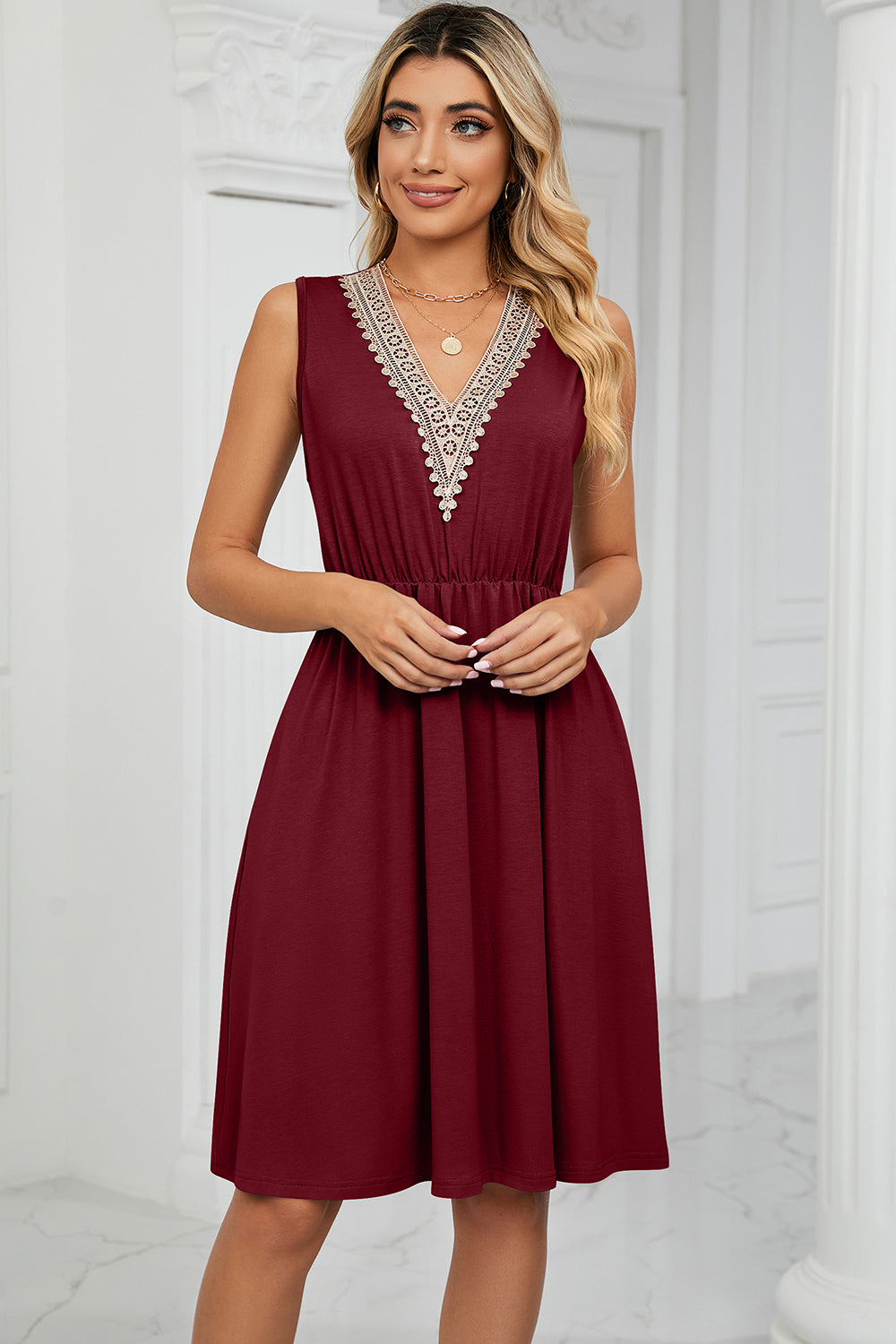 Pocketed V-Neck Wide Strap Dress - The Boutie Shop