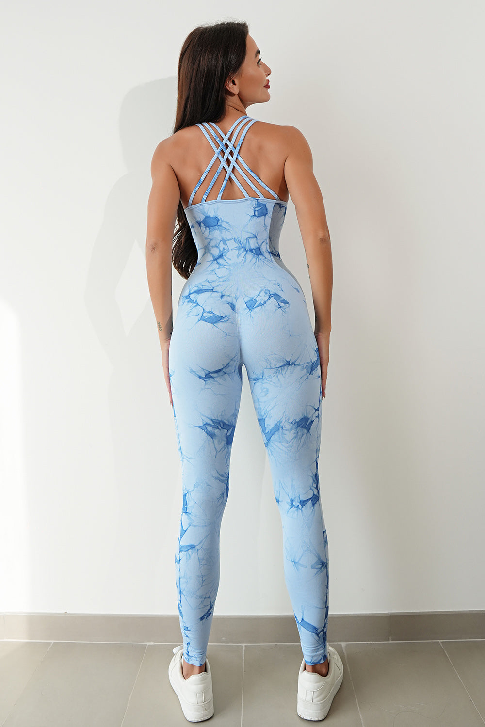 Printed Crisscross Wide Strap Jumpsuit - The Boutie Shop