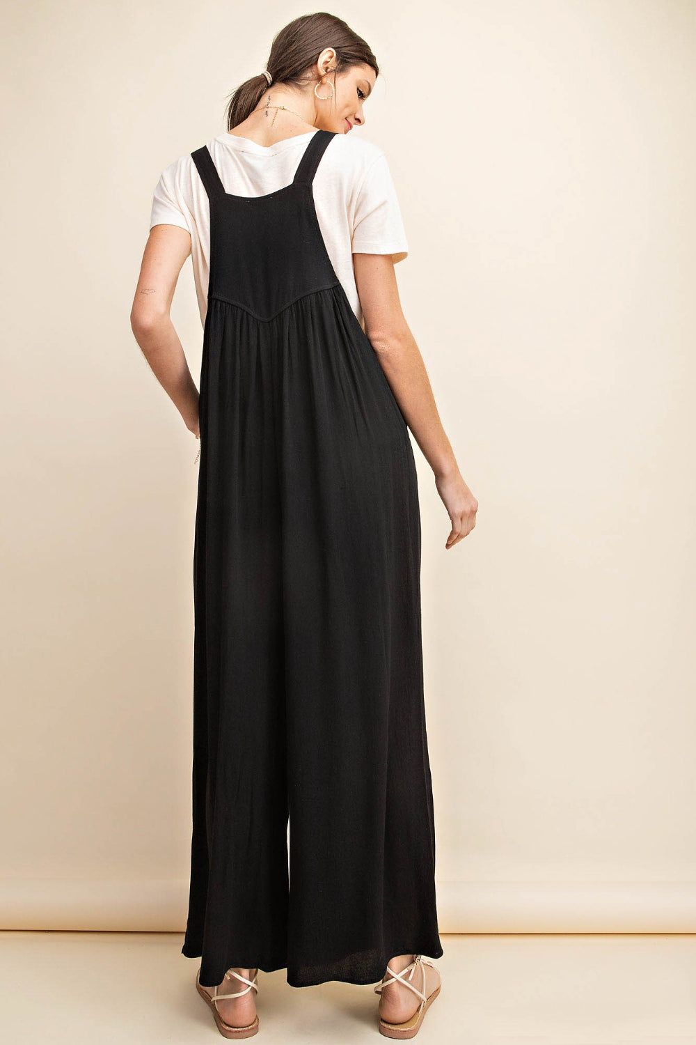 Kori America Full Size Sleeveless Ruched Wide Leg Overalls - The Boutie Shop