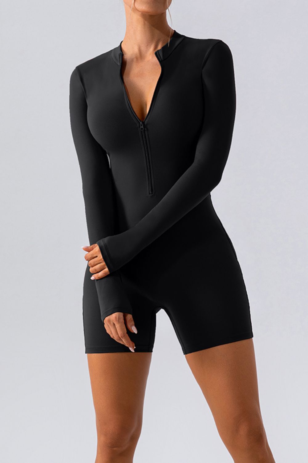 Half Zip Long Sleeve Active Romper - The Boutie Shop