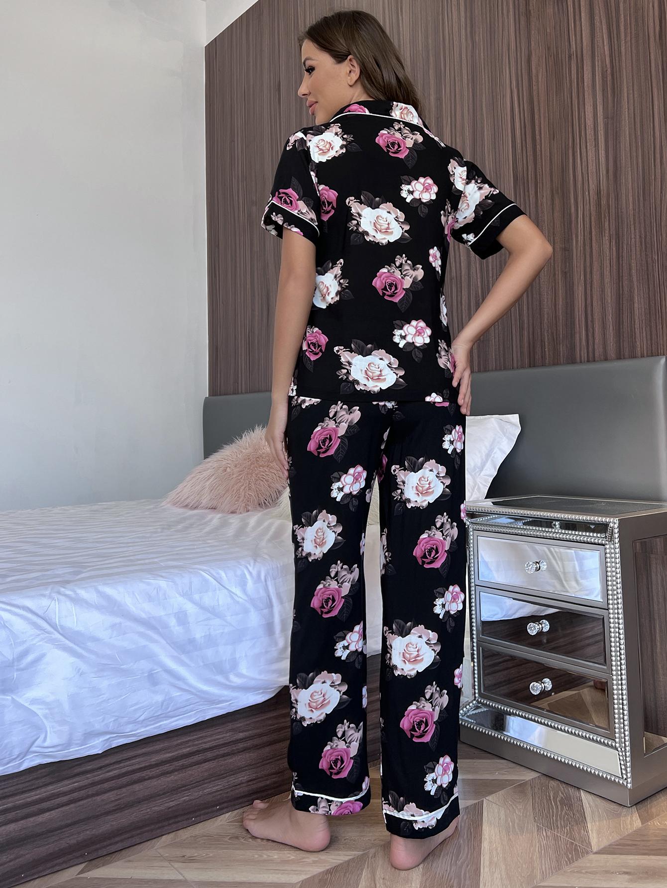 Floral Short Sleeve Shirt and Pants Lounge Set - The Boutie Shop