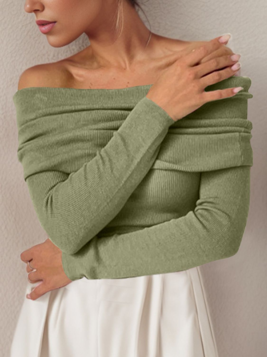 Off-Shoulder Long Sleeve Sweater - The Boutie Shop