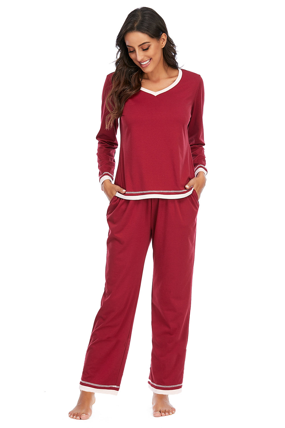 V-Neck Top and Pants Lounge Set - The Boutie Shop