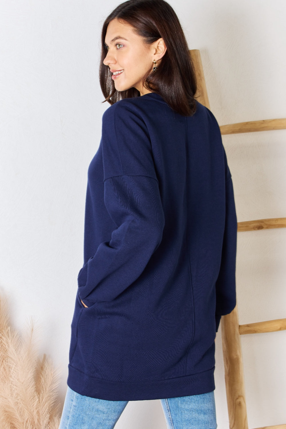 Zenana Oversized Round Neck Long Sleeve Sweatshirt - The Boutie Shop