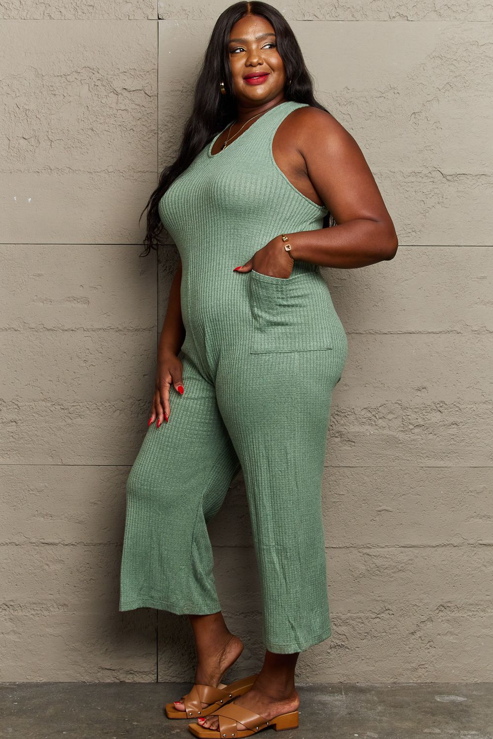 HEYSON Don't Get It Twisted Full Size Rib Knit Jumpsuit - The Boutie Shop