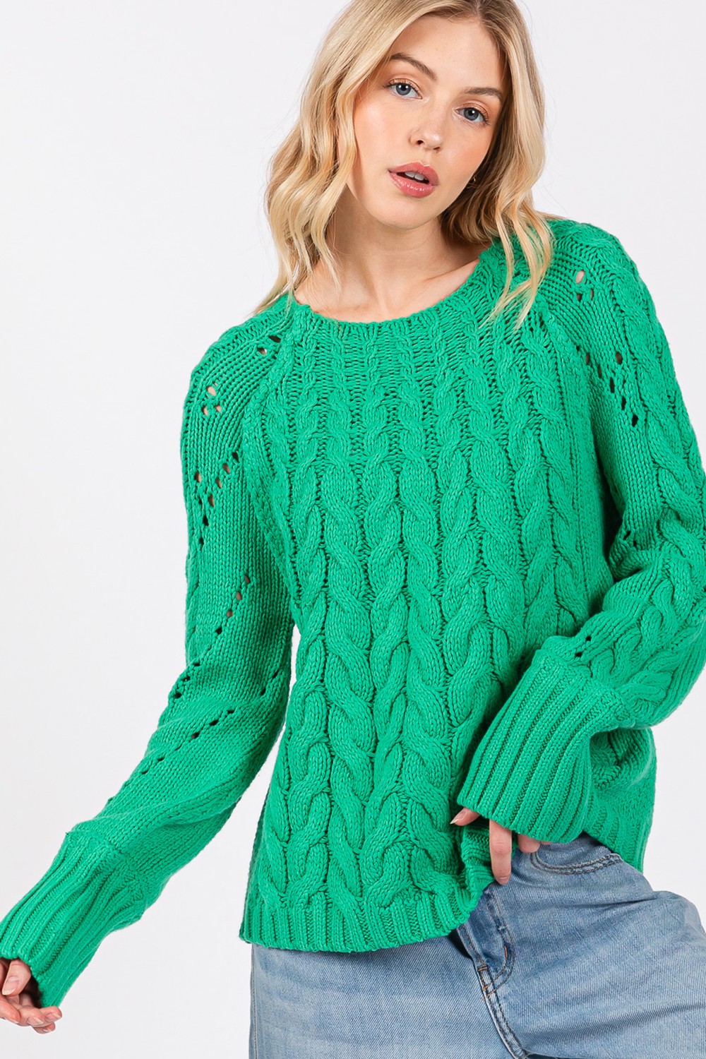 SAGE + FIG Cable-Knit Long Sleeve Sweater - The Boutie Shop