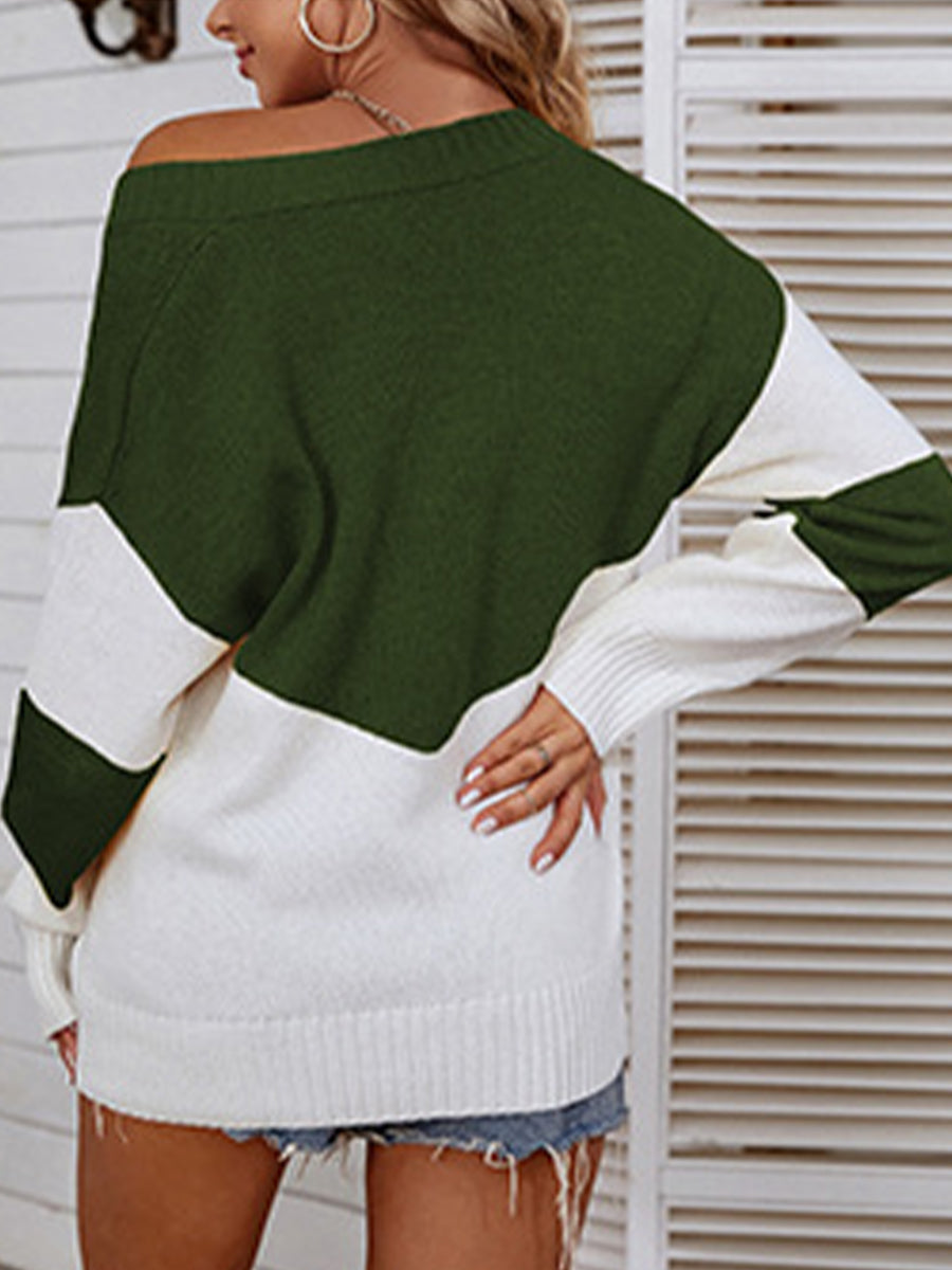 Color Block V-Neck Sweater - The Boutie Shop