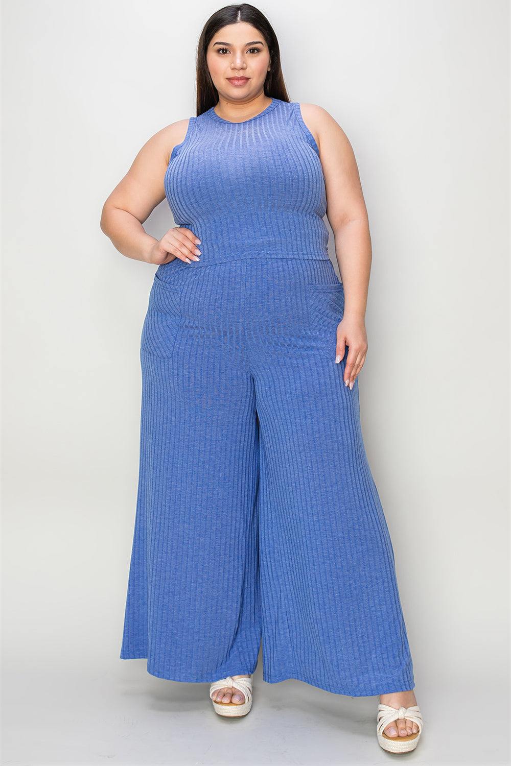 Basic Bae Full Size Ribbed Tank and Wide Leg Pants Set - The Boutie Shop