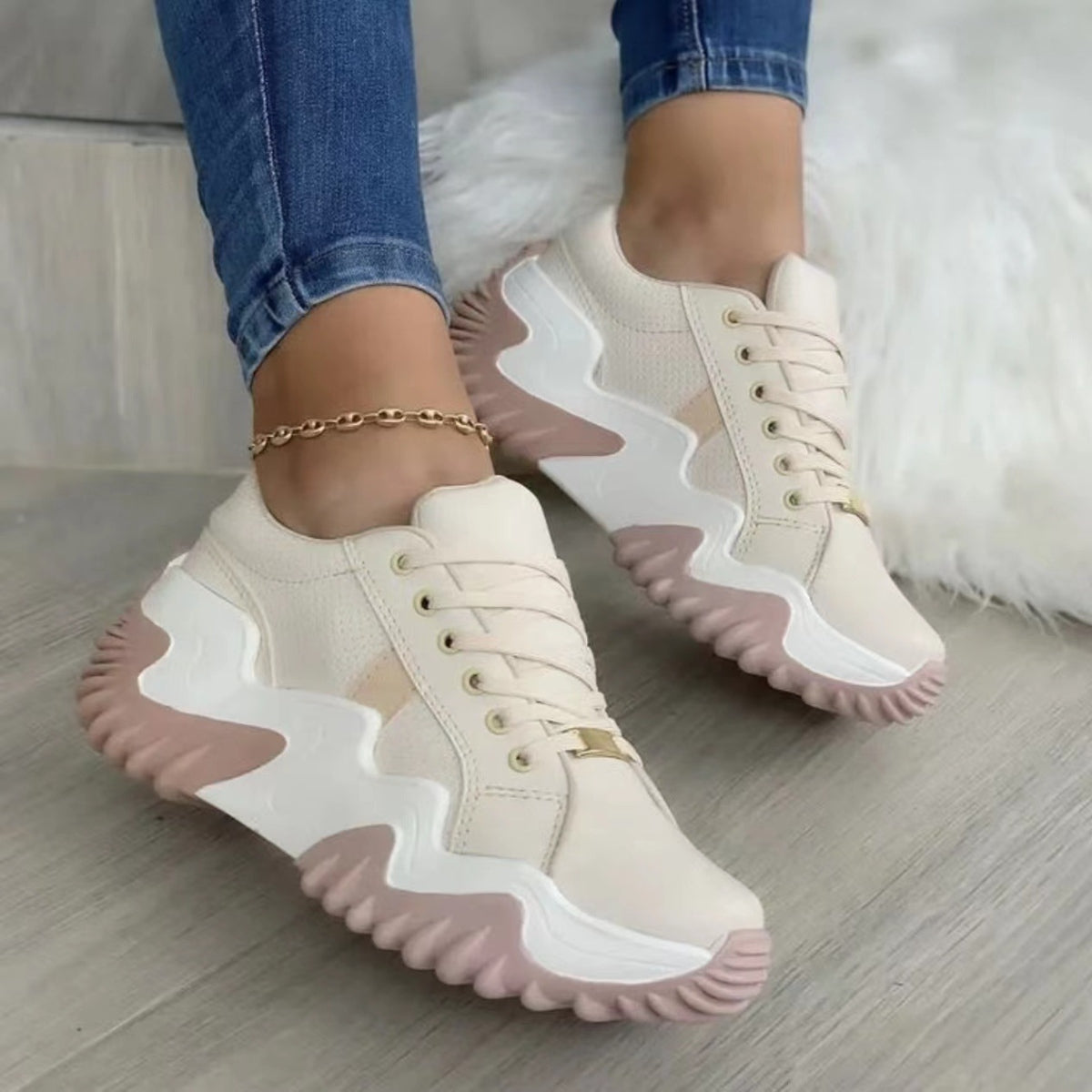 Lace-Up PU Leather Platform Sneakers - The Boutie Shop