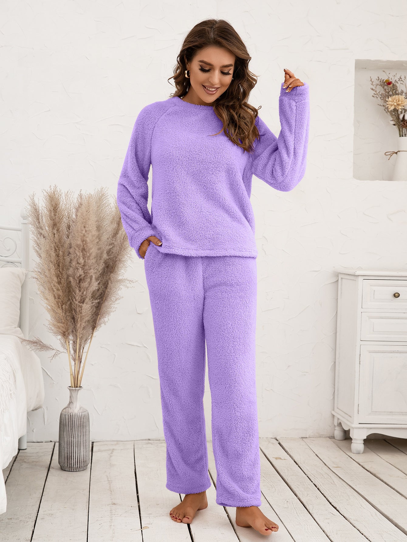 Ivy Lane Teddy Long Sleeve Top and Pants Lounge Set - The Boutie Shop