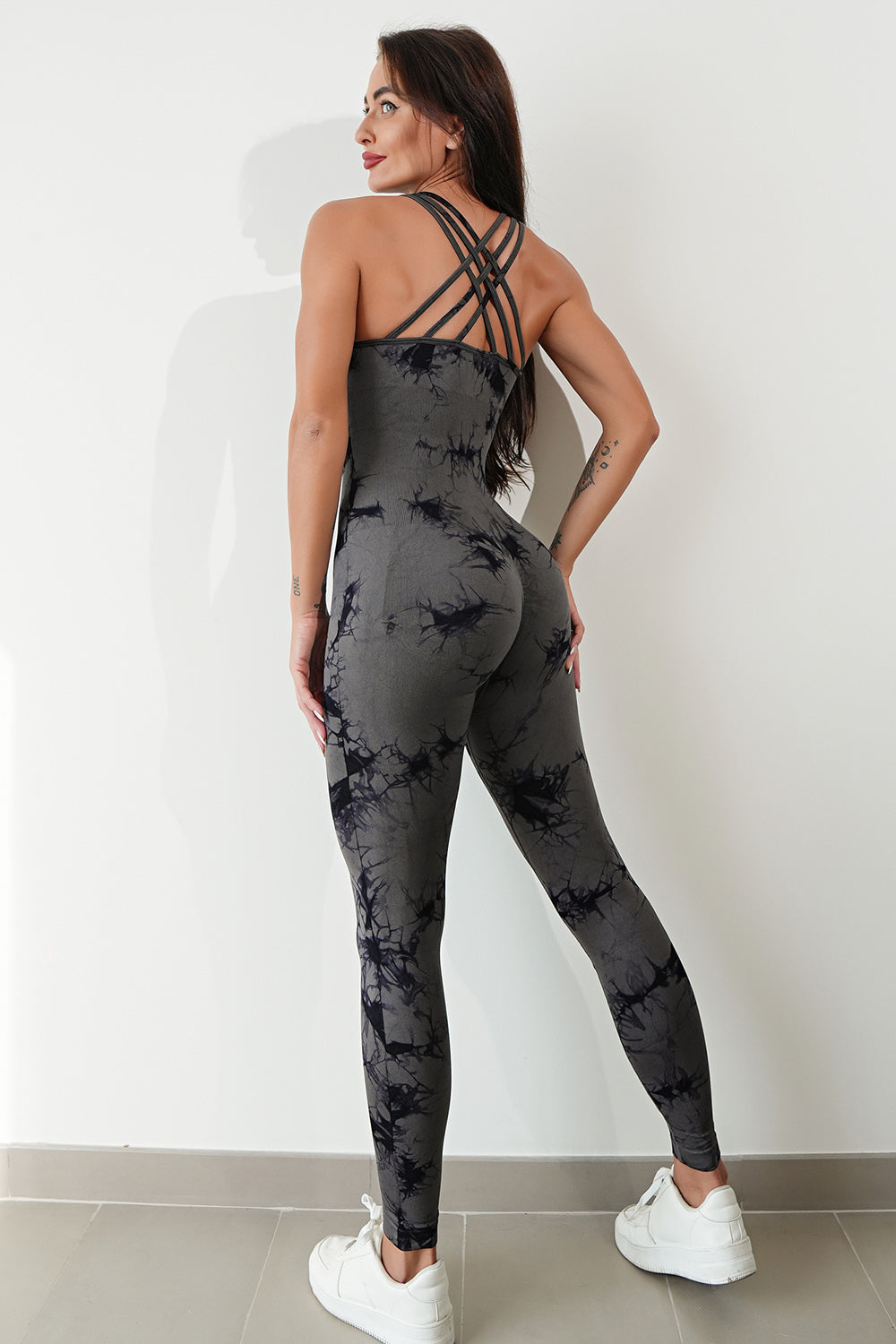 Printed Crisscross Wide Strap Jumpsuit - The Boutie Shop