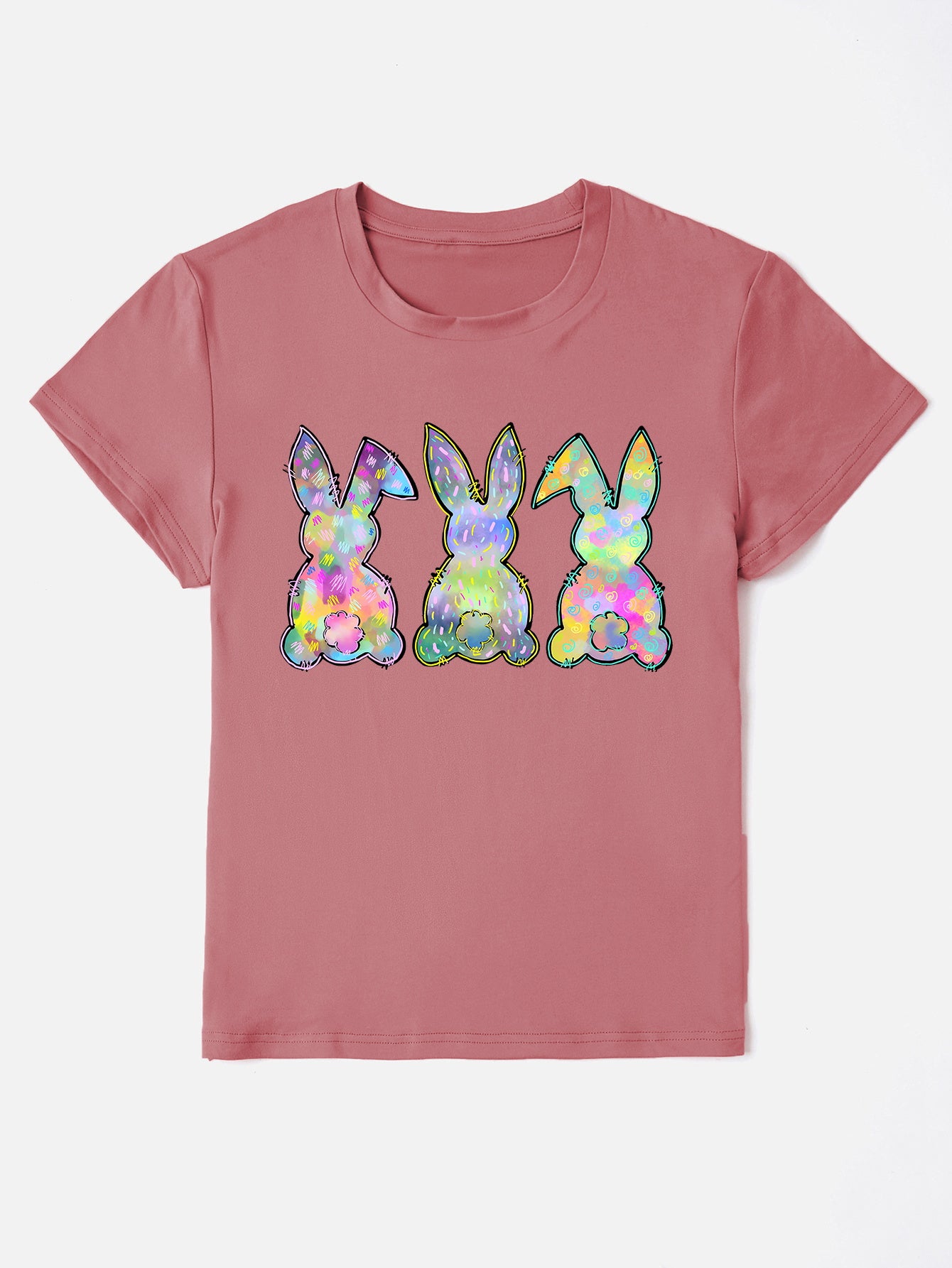 Rabbit Round Neck Short Sleeve T-Shirt - The Boutie Shop