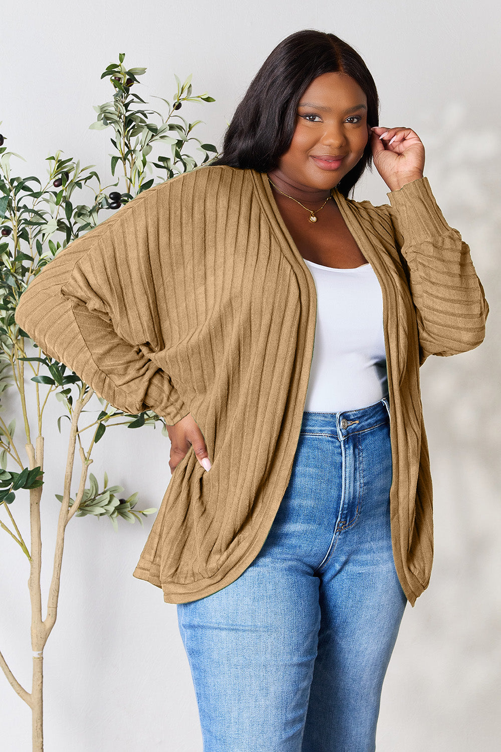 Basic Bae Full Size Ribbed Cocoon Cardigan - The Boutie Shop