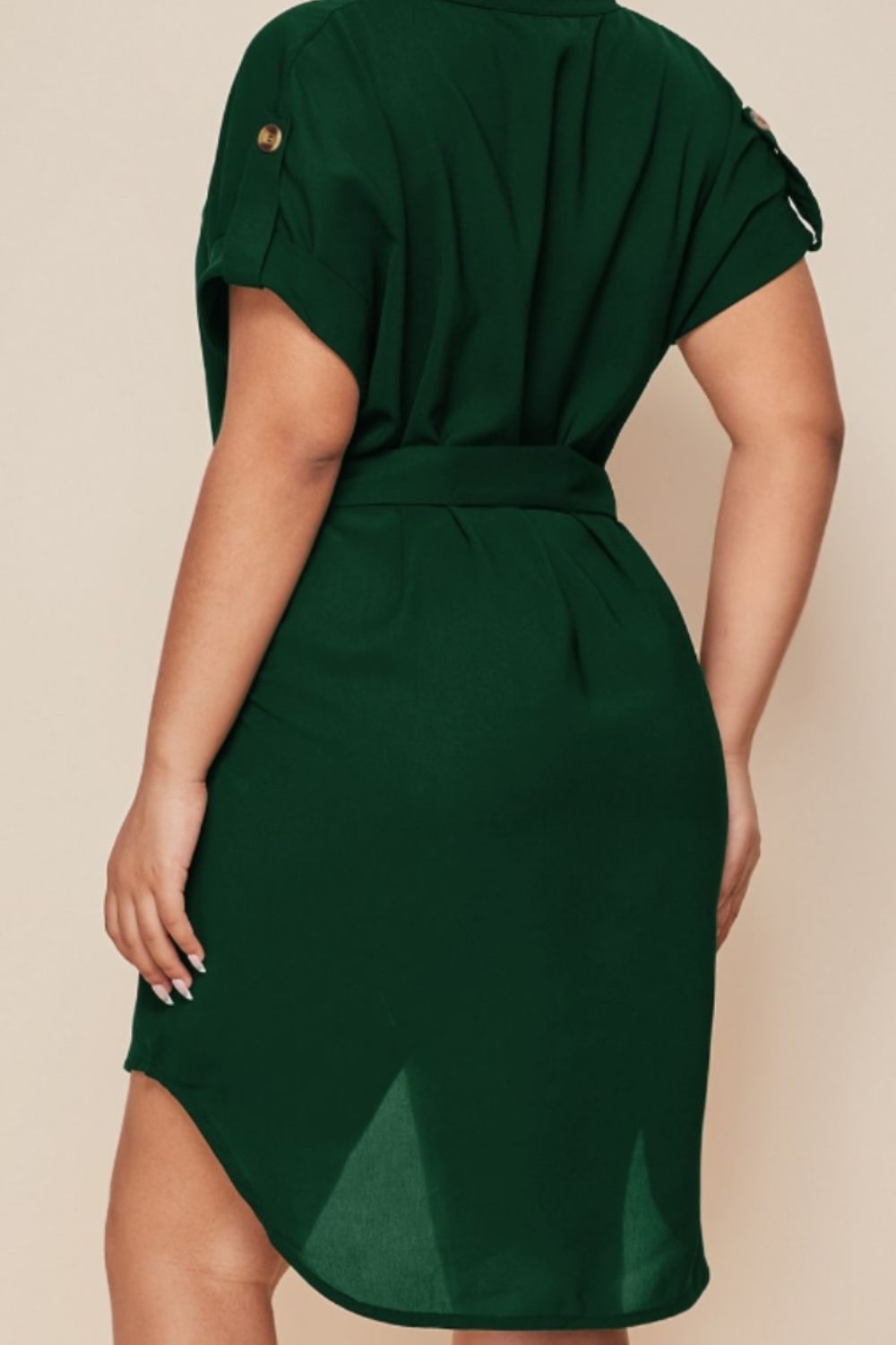 Plus Size Notched Tie Waist Mini Dress - The Boutie Shop