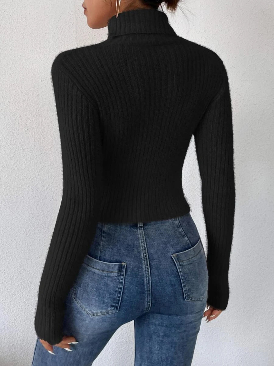 Ribbed Turtleneck Long Sleeve Sweater - The Boutie Shop