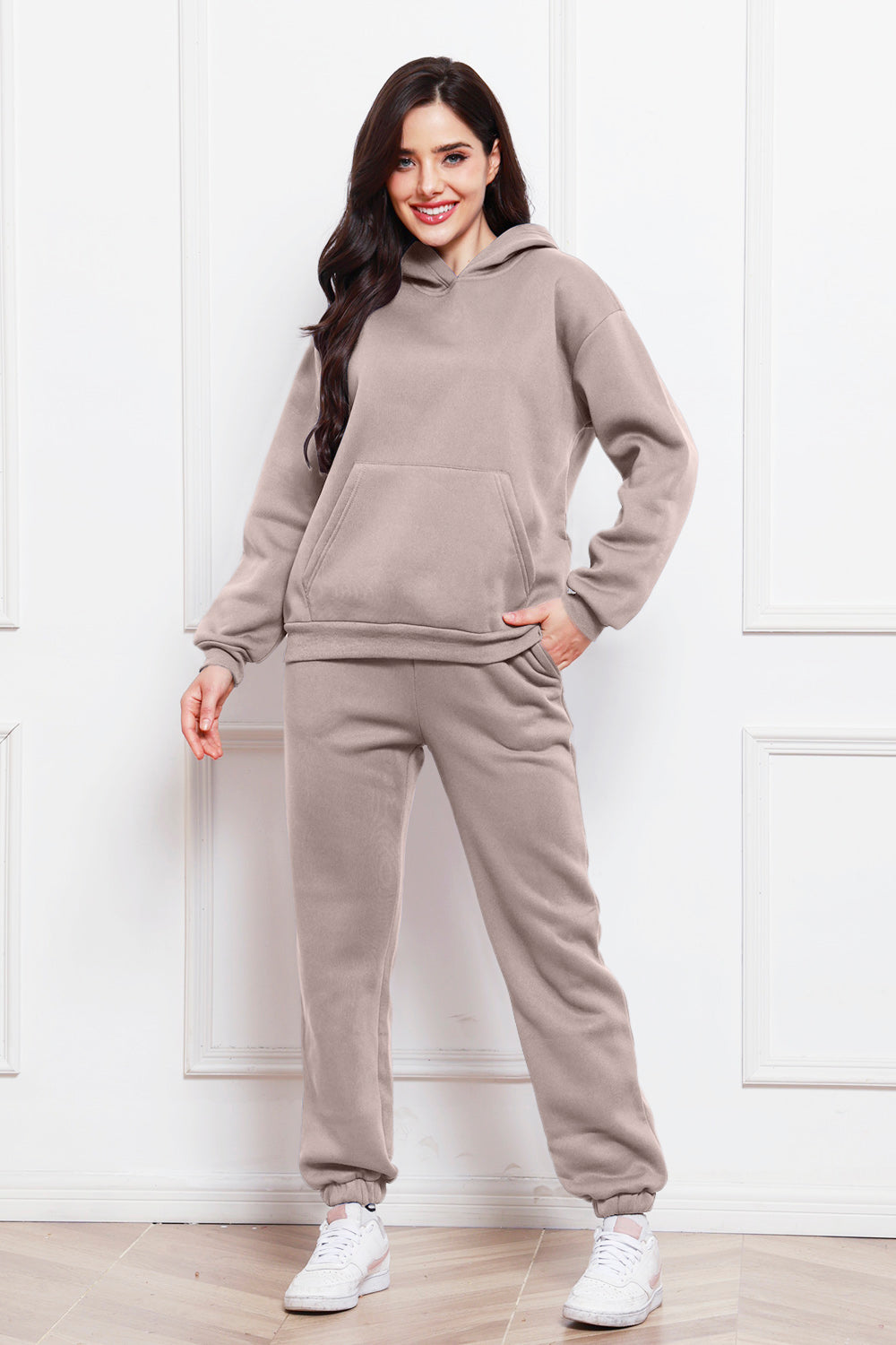 Drop Shoulder Long Sleeve Hoodie and Pants Set - The Boutie Shop