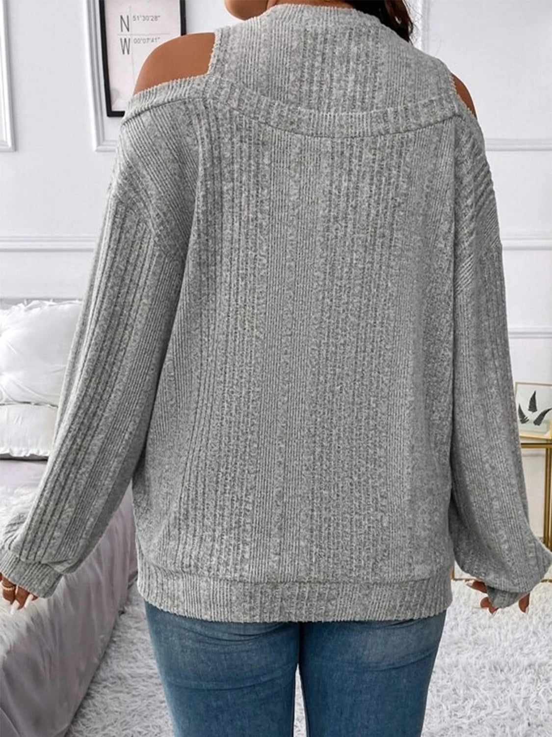 Round Neck Cold Shoulder Sweater - The Boutie Shop