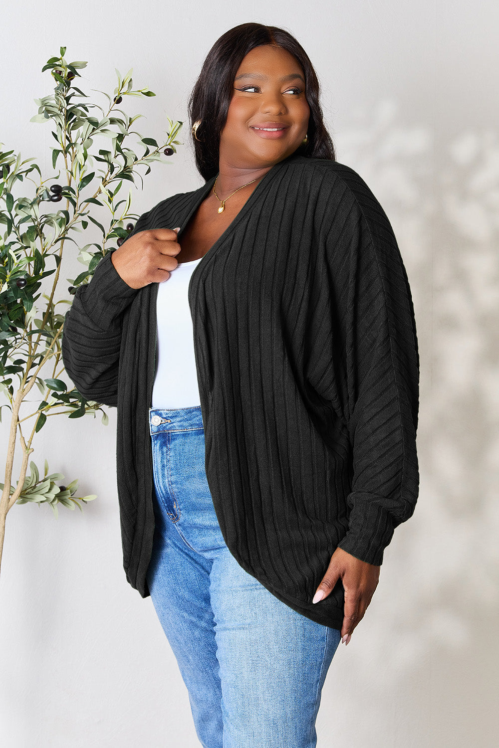 Basic Bae Full Size Ribbed Cocoon Cardigan - The Boutie Shop