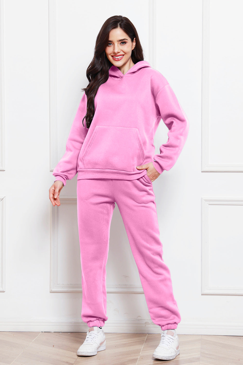 Drop Shoulder Long Sleeve Hoodie and Pants Set - The Boutie Shop