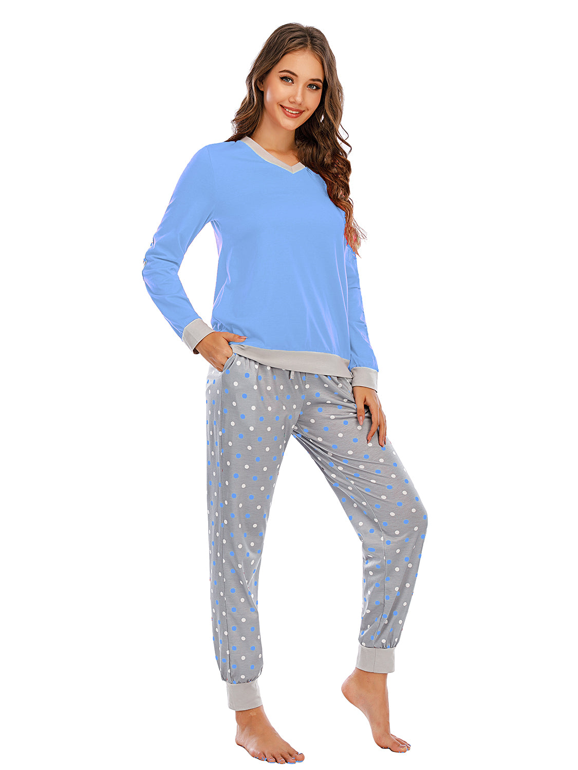 Long Sleeve Top and Polka Dot Pants Set - The Boutie Shop