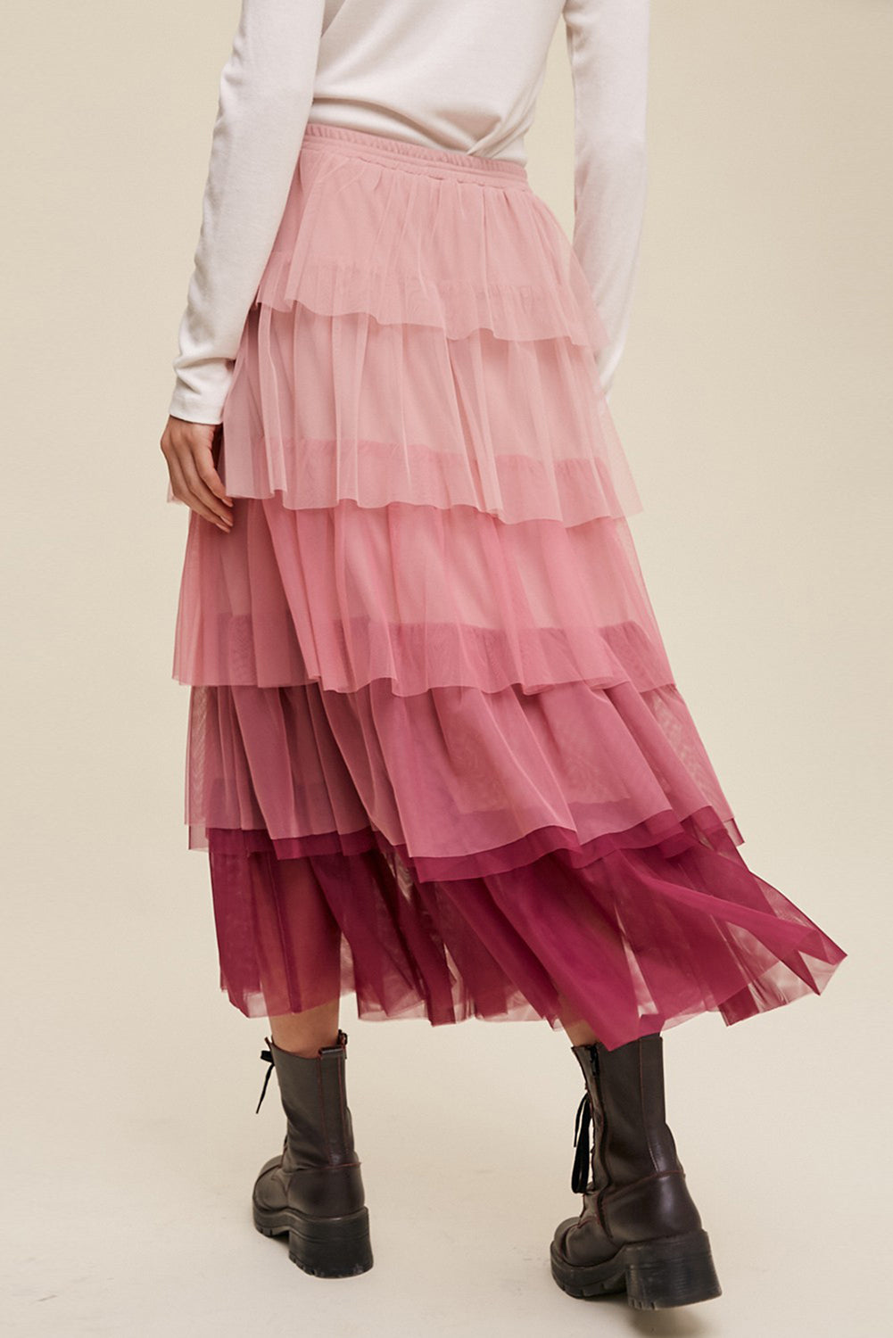 Elastic Waist Layered Tulle Midi Skirt - The Boutie Shop