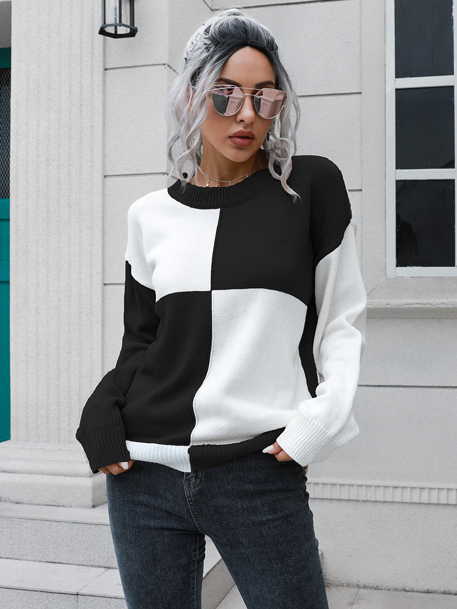 Contrast Drop Shoulder Sweater - The Boutie Shop