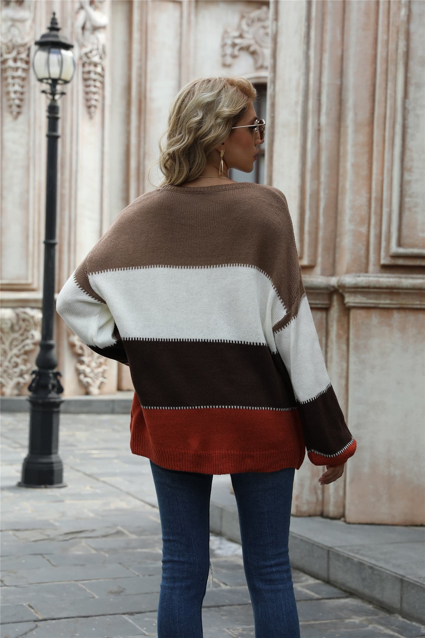 Angel Wings Color Block Round Neck Sweater - The Boutie Shop