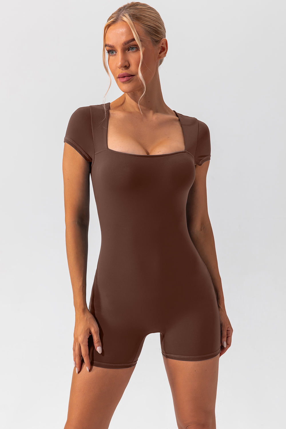 Square Neck Cap Sleeve Active Romper - The Boutie Shop