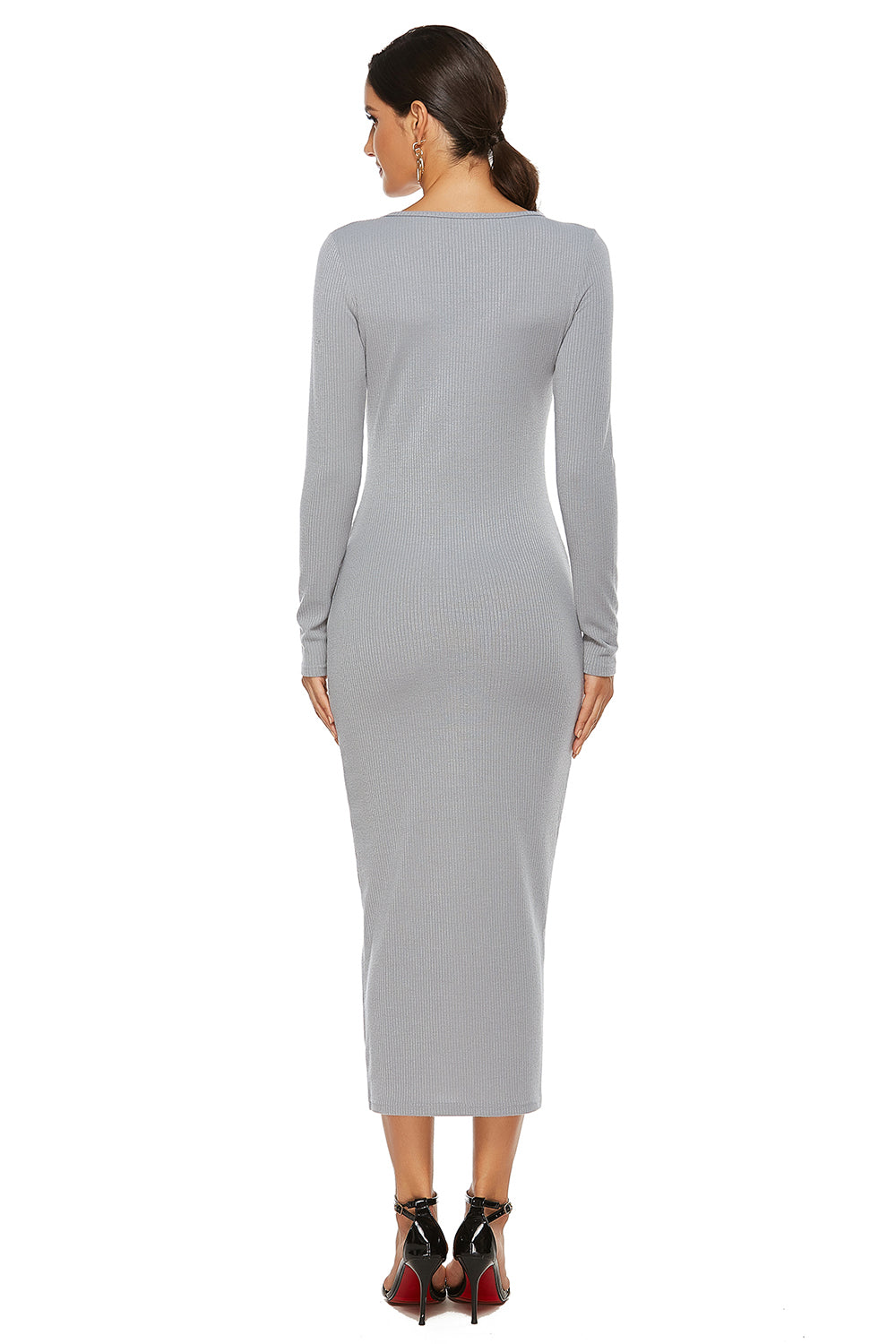 Ribbed Scoop Neck Sweater Dress - The Boutie Shop